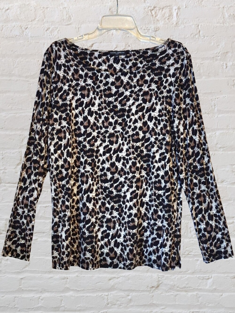 Mario Serrani Italy Cheetah/ Leopard print soft Long Sleeve Shirt, Side Slits, M